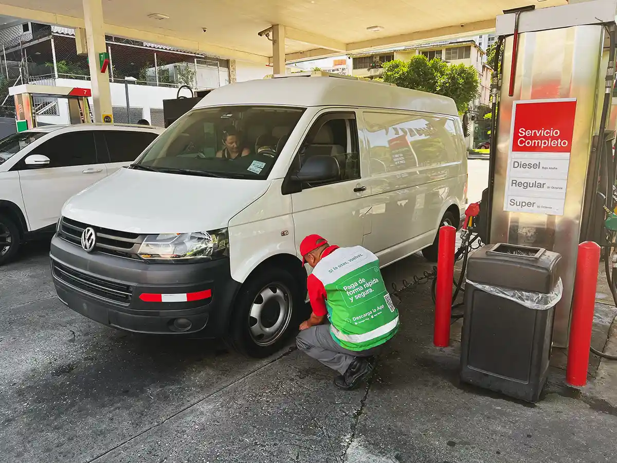 Refueling campervan at Puma gas station in Panama